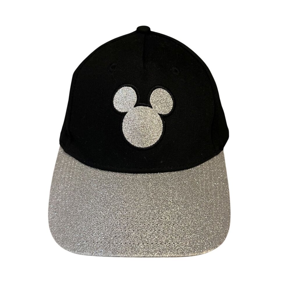 Disney Mickey Mouse Silver Glitter Baseball Cap Hat Adult Black VGC